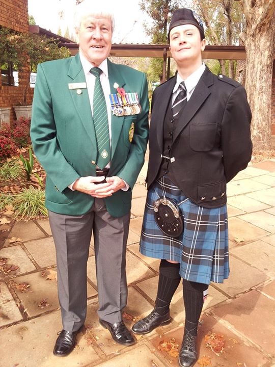 Today 24 July 2015 at the funeral service of the Late Legionnaire Malcolm Kriel I was most surprised when the piper was none other than Linda (nee Scorgie) who was a junior piper in the Kimberley Regimental Pipes and Drums when I was the Drum Major in the late 1970's and early 1980's. Last saw her in 1982 when I left to join the South African Navy. Well done Linda!!